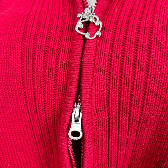 VTG📌Casual W.E.A.R Cotton Blend 2-Way Zipper Fire Red Cardigan with Collar - Picture 5 of 16
